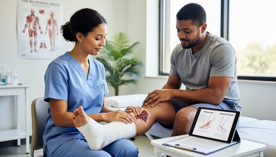 Doctor and nurse consulting with patient in medical office setting