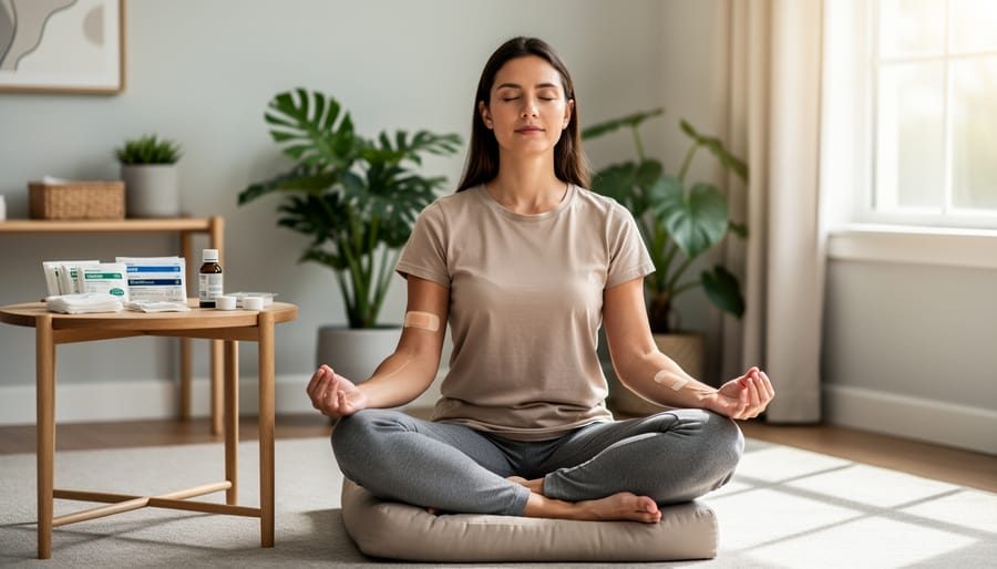 Man practicing meditation in peaceful home environment with natural lighting