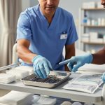 Diverse clinicians working together in a wound-care setting with sterile dressing and assessment supplies, illustrating leadership and teamwork in patient care.